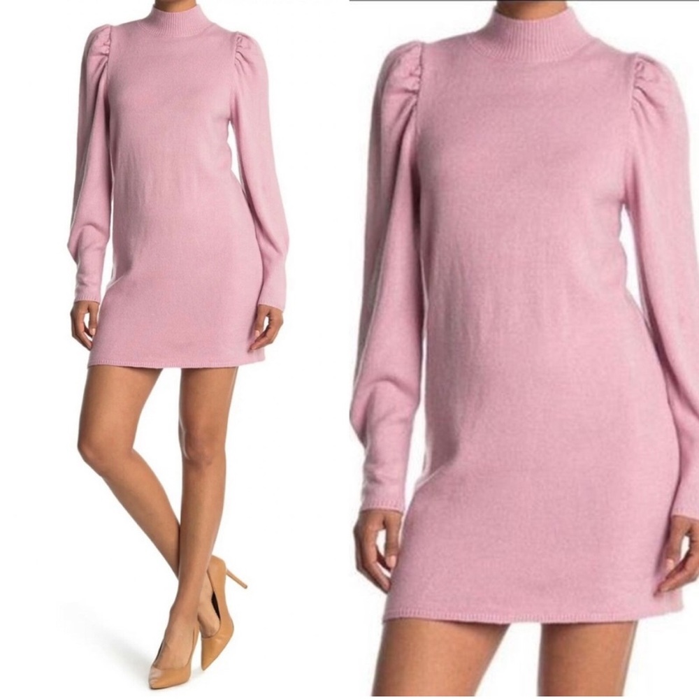 WAYF Pink Lolo Puff Sleeves Sweater Dress S